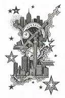 black Detroit skyline, with cool touches of stars " gangster tattoo design idea