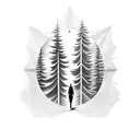 walking through a dark forest with light shinning through  tattoo design idea