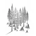 walking through a dark forest with light shinning through  tattoo design idea