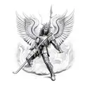 St Michael archangel battling a dragon in a modern new-school style tattoo design idea