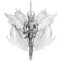 St Michael archangel battling a dragon in a modern new-school style tattoo design idea