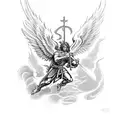 St Michael archangel battling a dragon in a modern new-school style tattoo design idea
