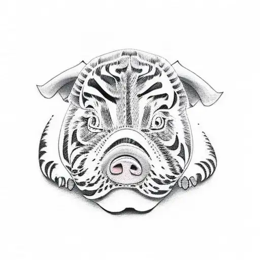 a pig a Tiger a dog and a bull playing together  tattoo design idea