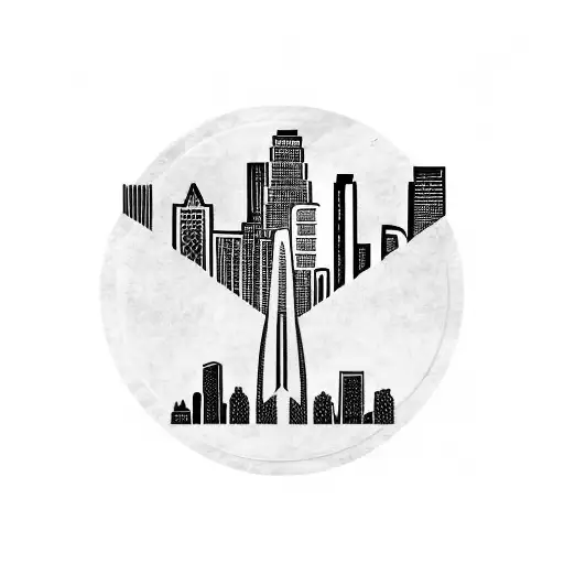Los Angeles skyline with Mississippi River and Arkansas Razorback symbol tattoo design idea