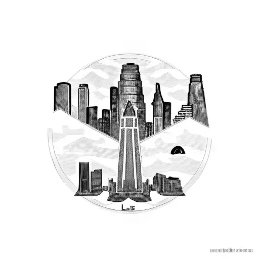 Los Angeles skyline with Mississippi River and Arkansas Razorback symbol tattoo design idea