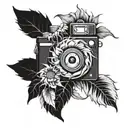 A Van Gogh inspired sunflower with a hidden image of a camera lens, representing the love for photography and art tattoo design idea