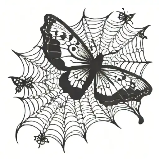 spider web and butterfly  tattoo design idea
