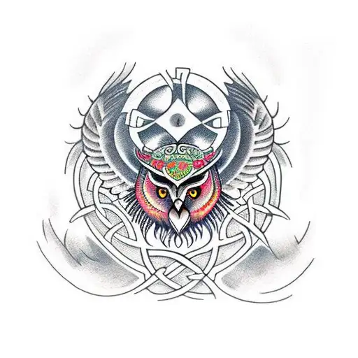 Lion owl Celtic cross crane tattoo design idea
