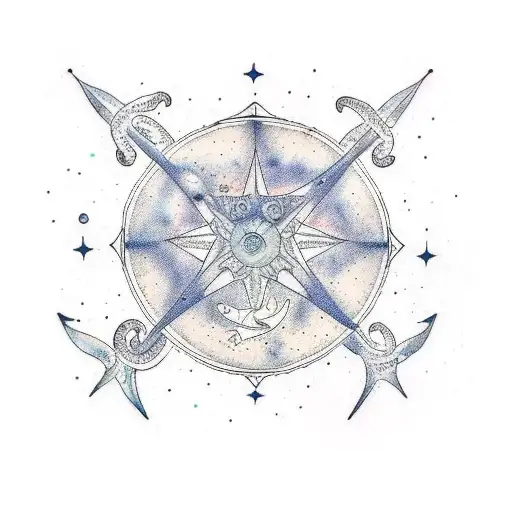 A constellation of sea creatures forming a celestial map tattoo design idea