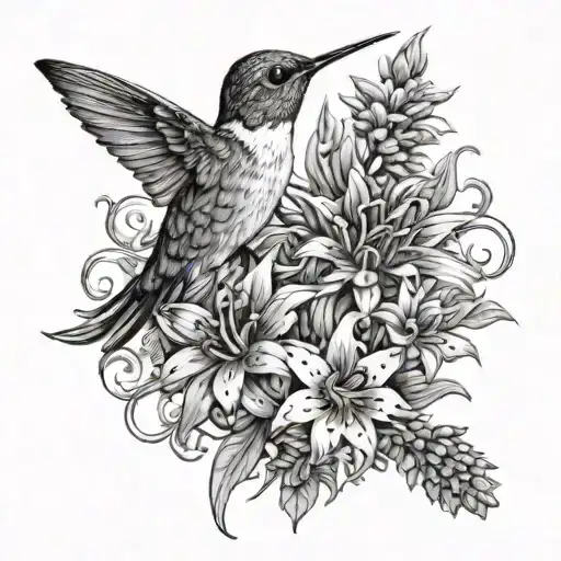hummingbird with edelweiss flowers tattoo design idea