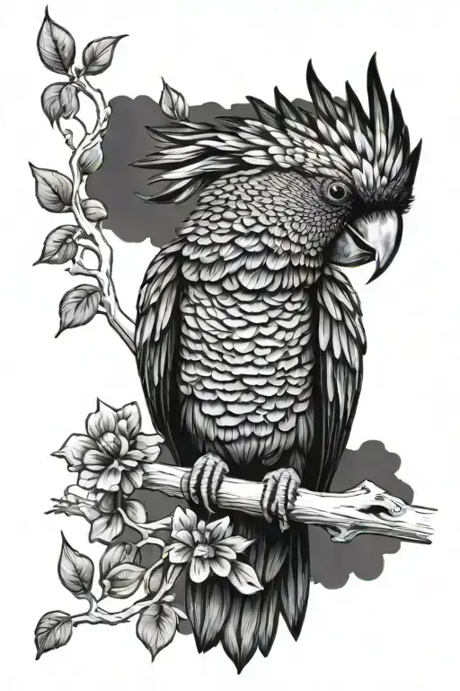 black cockatoo feathed tattoo design idea