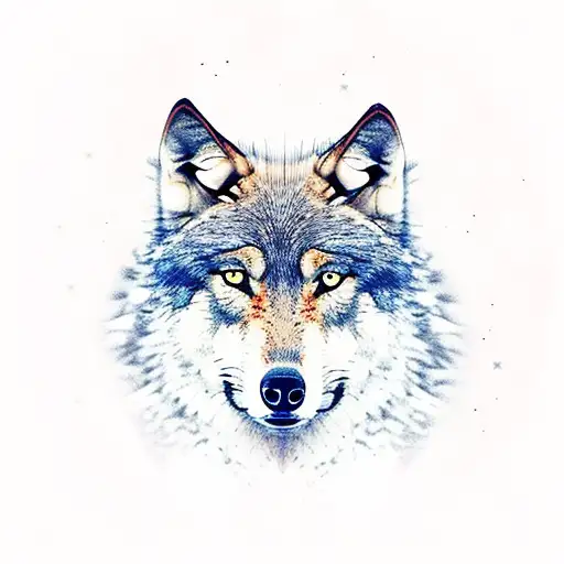 wolf, howling, tulips foreground, full moon background, tattoo design idea