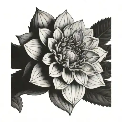 greyscale dahlia tattoo design idea