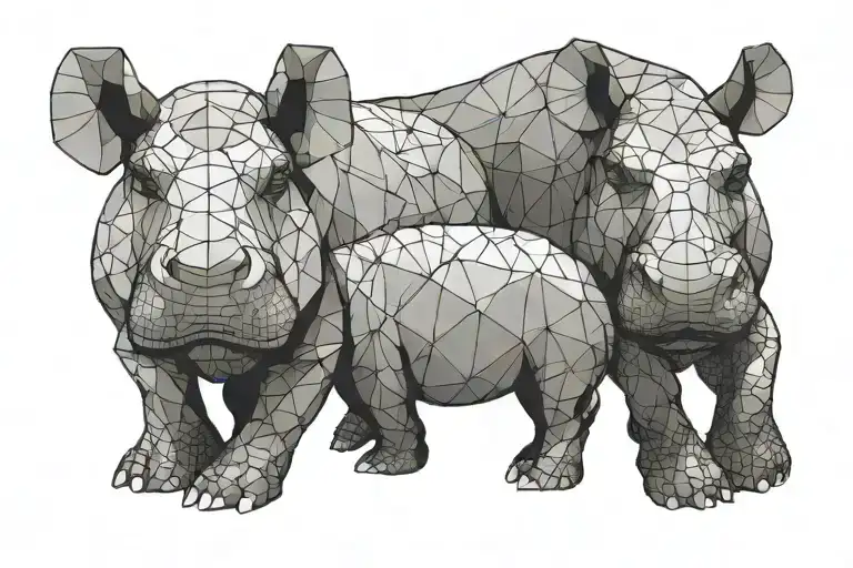 3 hippopotamuses tattoo design idea