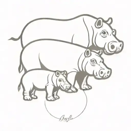 mother hippopotamus and 2 baby hippopotamus tattoo design idea