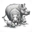 mother hippopotamus and 2 baby hippopotamus enjoying the view tattoo design idea