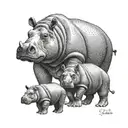 mother hippopotamus and 2 baby hippopotamus enjoying the view tattoo design idea