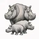 mother hippopotamus and 2 baby hippopotamus enjoying the view tattoo design idea