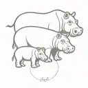 mother hippopotamus and 2 baby hippopotamus tattoo design idea