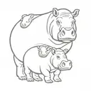 mother hippopotamus and 2 baby hippopotamus tattoo design idea