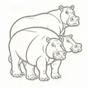 mother hippopotamus and 2 baby hippopotamus tattoo design idea