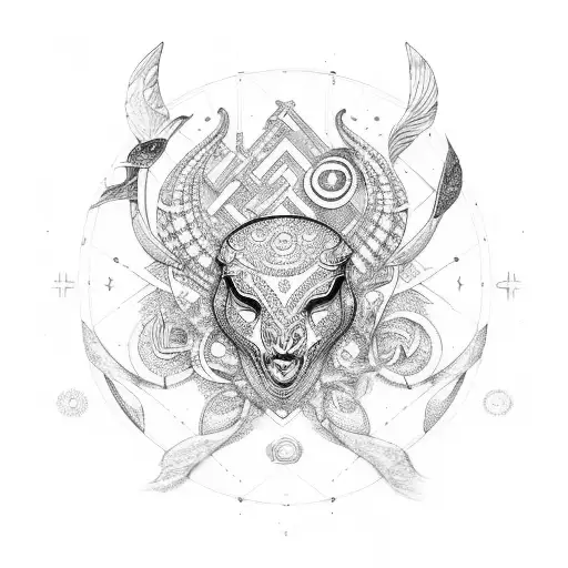 A symbolic representation of the zodiac sign Cancer with elements of Turkish and Swiss culture tattoo design idea