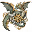 steampunk dragon intertwined tattoo design idea