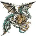 steampunk dragon intertwined tattoo design idea