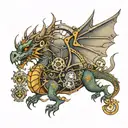 steampunk dragon flying tattoo design idea