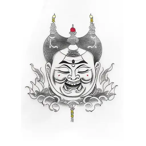 laughing Buddha sleeve tattoo design idea