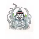 laughing Buddha sleeve tattoo design idea