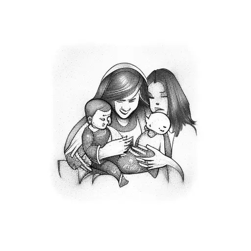 mother and son and the baby lost due to miscarriage tattoo design idea