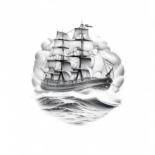nautical theme ship with rough seas  tattoo design idea