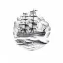 nautical theme ship with rough seas  tattoo design idea