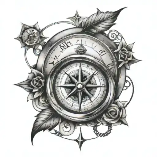 compass and clock at 2:11 pm tattoo design idea