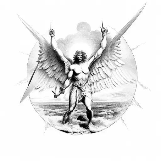 the archangel michael defeating satan famous painting tattoo design idea