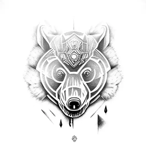 Urso guerreiro com armadura e arma tattoo design idea