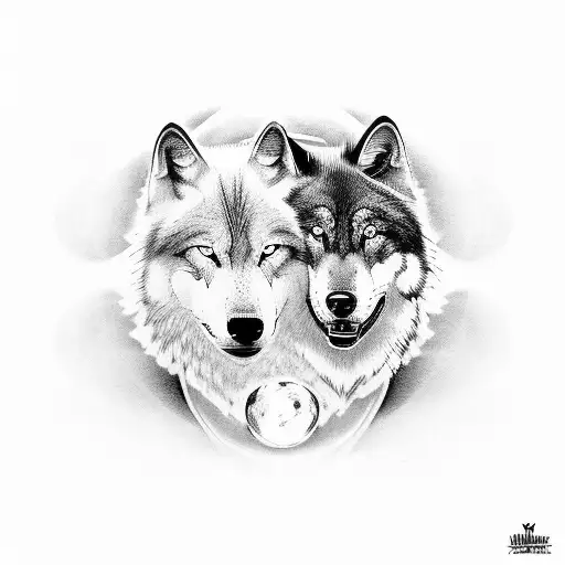 yin and yang made of black wolf and white wolf tattoo design idea
