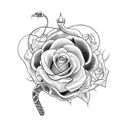 Dagger with snake and roses tattoo design idea