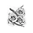 Dagger with snake and roses tattoo design idea