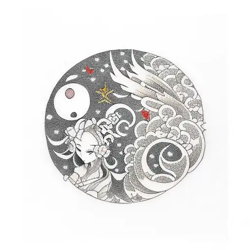 fairy with moon and stars tattoo design idea