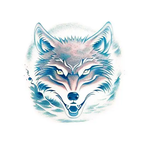 Wolf tree moon space minimal samurai japan tattoo design idea