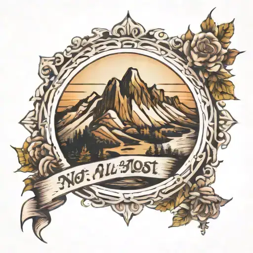 not all who wander are lost with mountain tattoo design idea