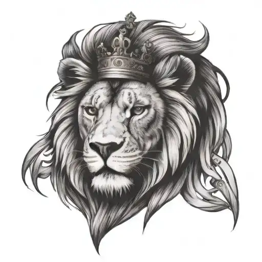 create a tattoo of a lion head with a Roman numeral clock for one eye cracking out the head and add a king crown tattoo design idea