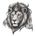 create a tattoo of a lion head with a Roman numeral clock for one eye cracking out the head and add a king crown tattoo design idea