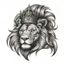 create a tattoo of a lion head with a Roman numeral clock for one eye cracking out the head and add a king crown tattoo design idea