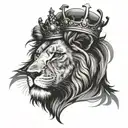 create a tattoo of a lion head with a Roman numeral clock for one eye cracking out the head and add a king crown tattoo design idea