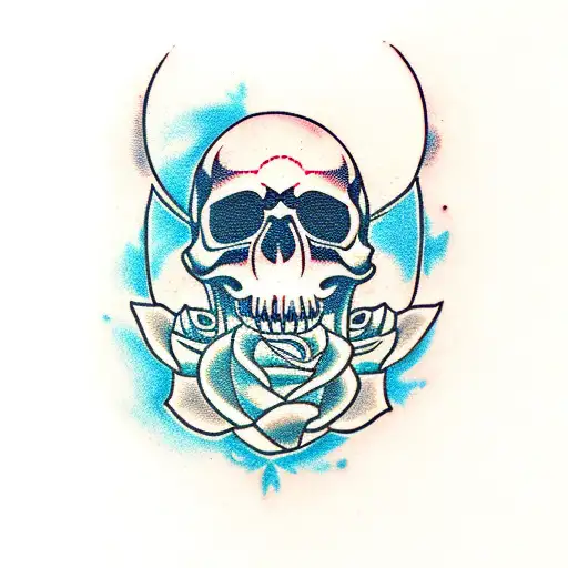 Moon rose skull tattoo design idea
