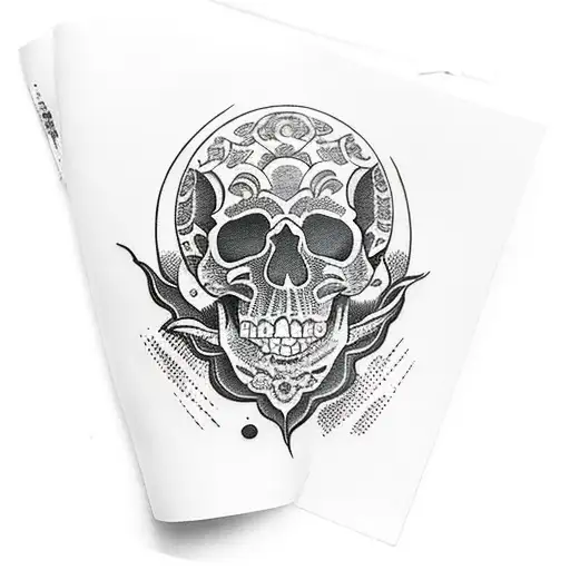 Moon rose skull tattoo design idea