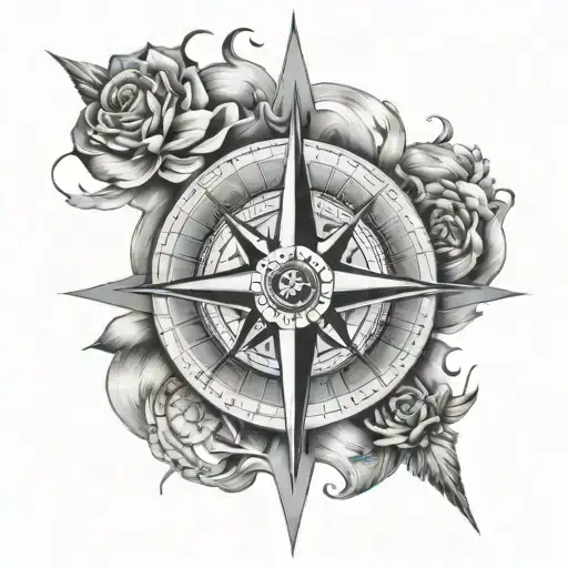 A celestial compass design with each direction pointing towards a different family member, guiding you through life's journey and connecting you to your loved ones in heaven tattoo design idea